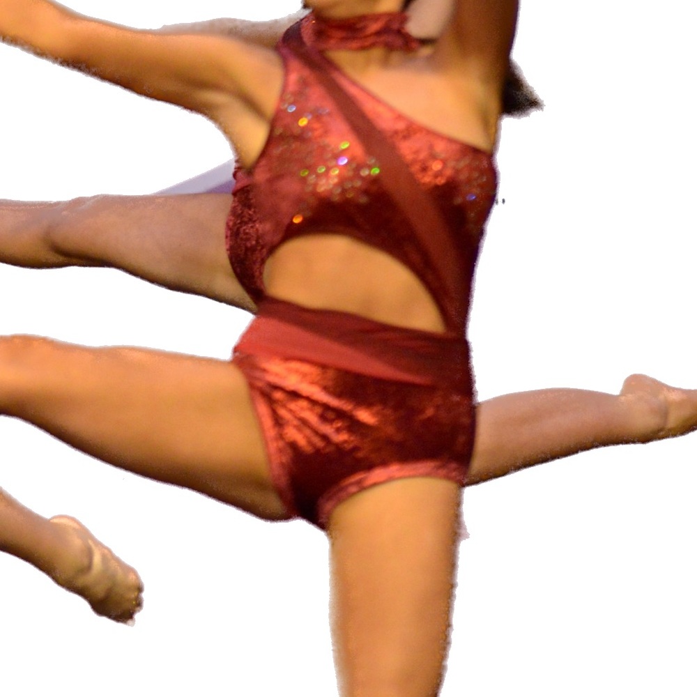 Burgandy Velvet Custom Lyrical attached- top/briefs & attached mesh skirt, AM
